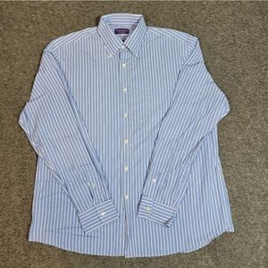 Ralph Lauren Purple Label Shirt Mens 18 XL Blue White Stripe Made in Italy 100%